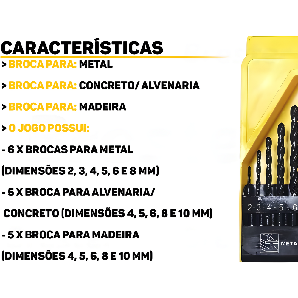 Jogo de Brocas Mix 16 Peças